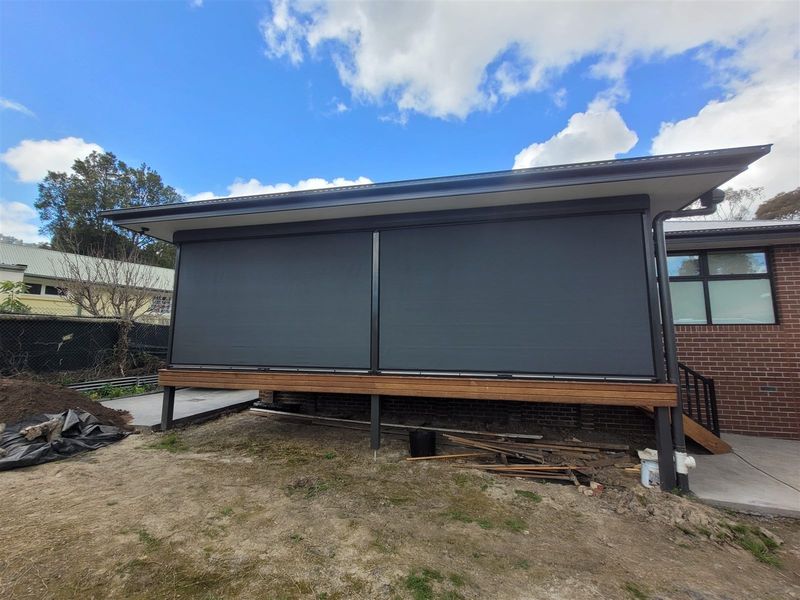 Outdoor blinds on a raised deck